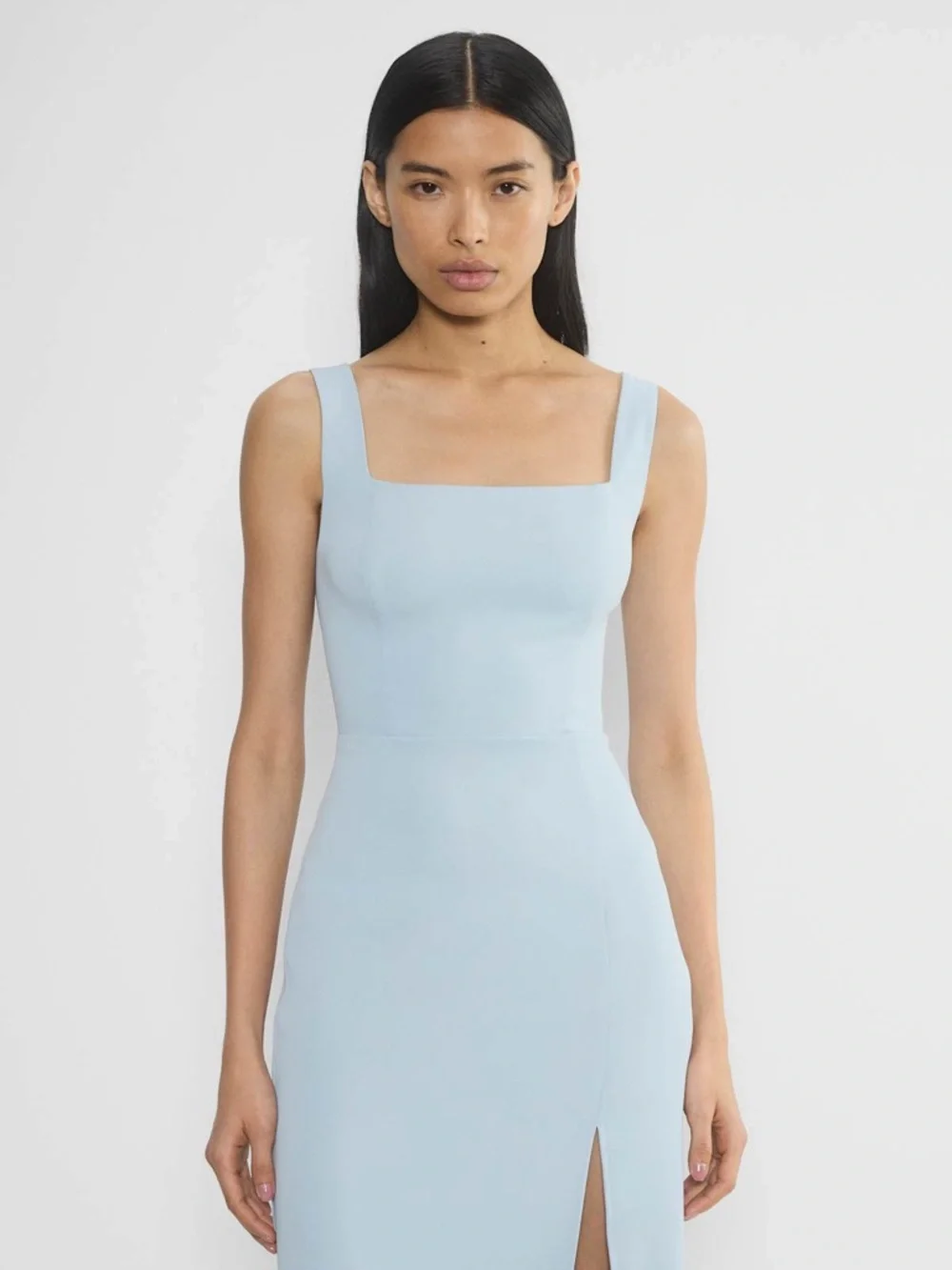 NWT Babaton 90s Slit Midi Dress Glimmer Ice Blue Size 6 - Picture 2 of 16